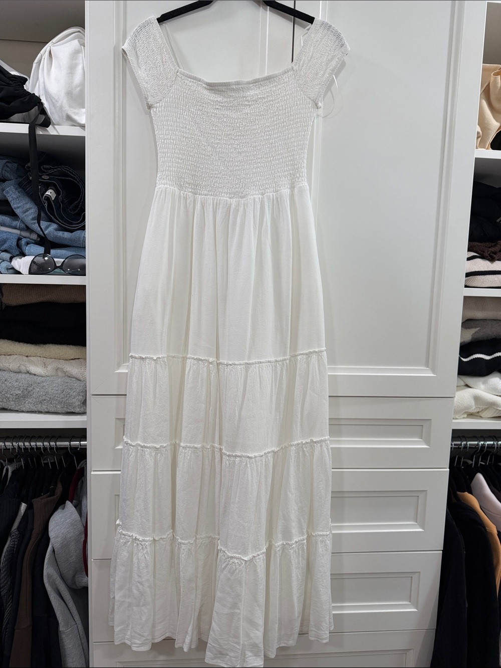 Lucy Paris White Smocked Bodice Midi Dress XS